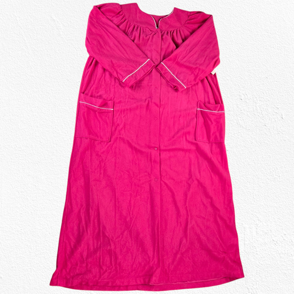 80s Vintage Bright Pink Button Down Long Robe Loungewear Sleepwear Size 20W - Picture 6 of 14